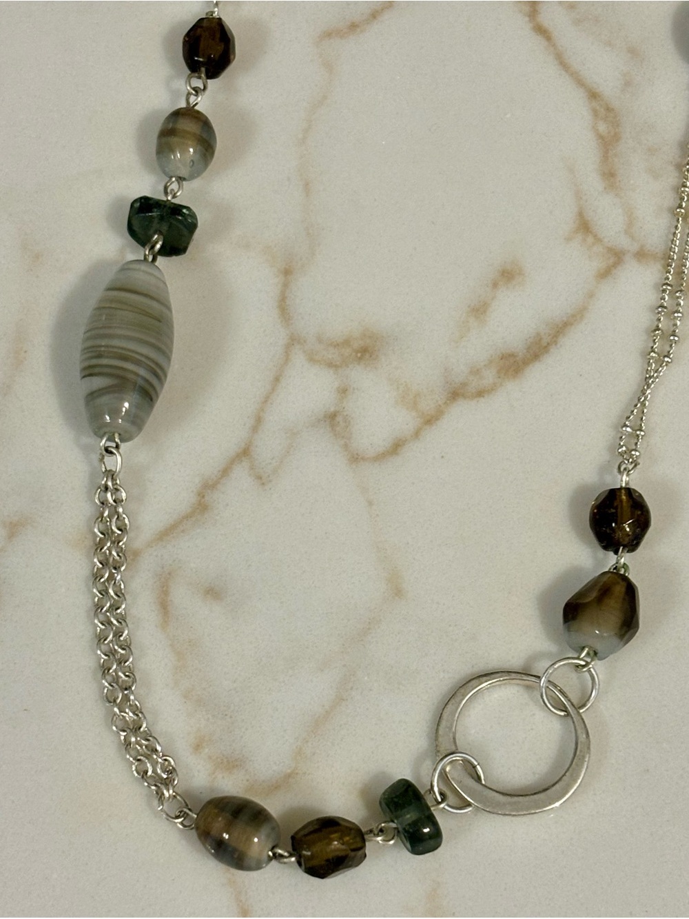 Silver-Tone Gray Bead Station Necklace